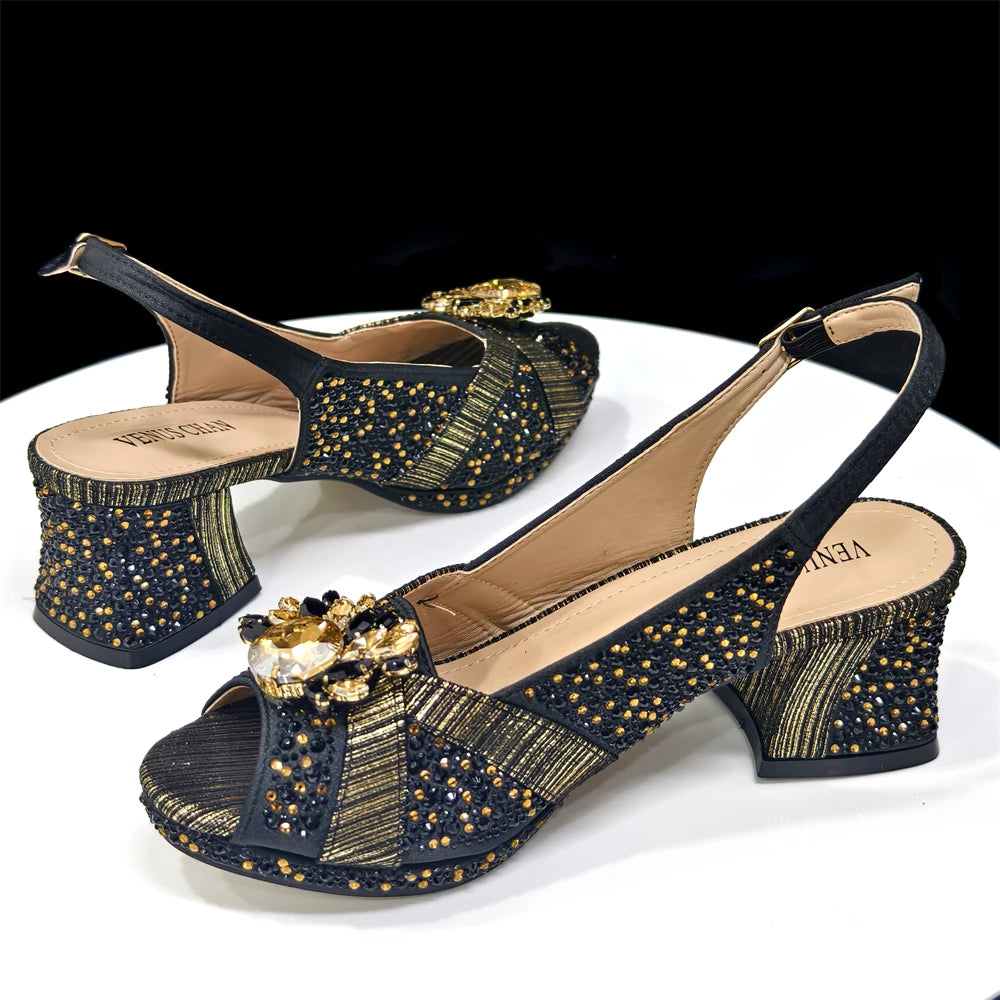 2025 Elegant Green Peep-Toe Heel Pumps for Women with Diamond Accents - Italian Matching Shoes and Bags Set for Parties