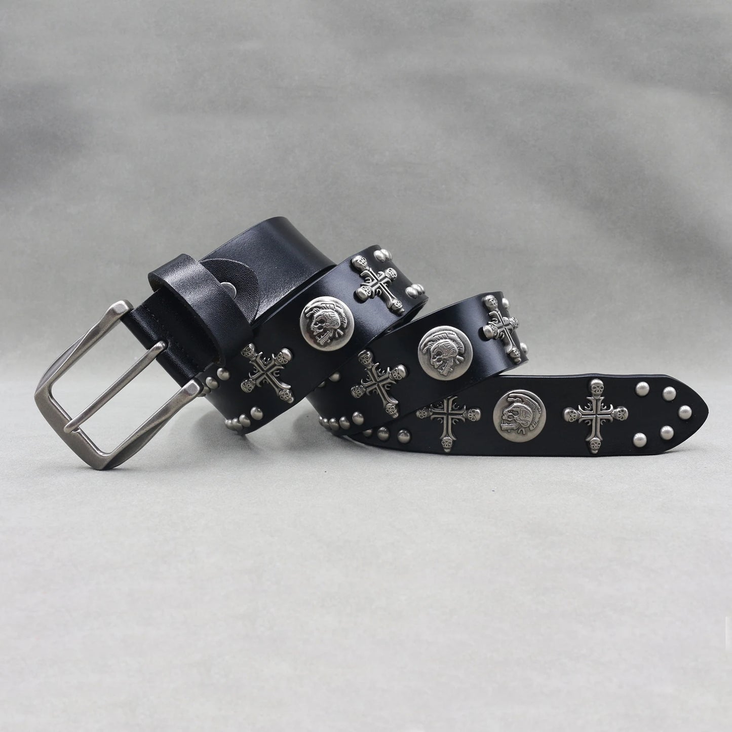 NEW Metal Rivet Cowboy Belt Genuine Leather Cowskin Men Belt Punk Rivet Jeans Belts For WOMEN Ceinture Homme Cinturones Hombre