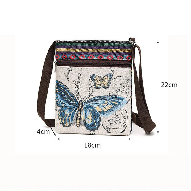 Lady Crossbody Shoulder Bag, Phone Purse Handbag, Ethnic Style Embroidered Messenger Bag, Retro Small Canvas Bag