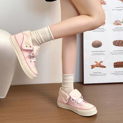 New High Help Canvas Shoes Dots Women's Casual Shoes Woman Vulcanize Sneakers Comfortable Sport Walking Platform Flats Shoes 015