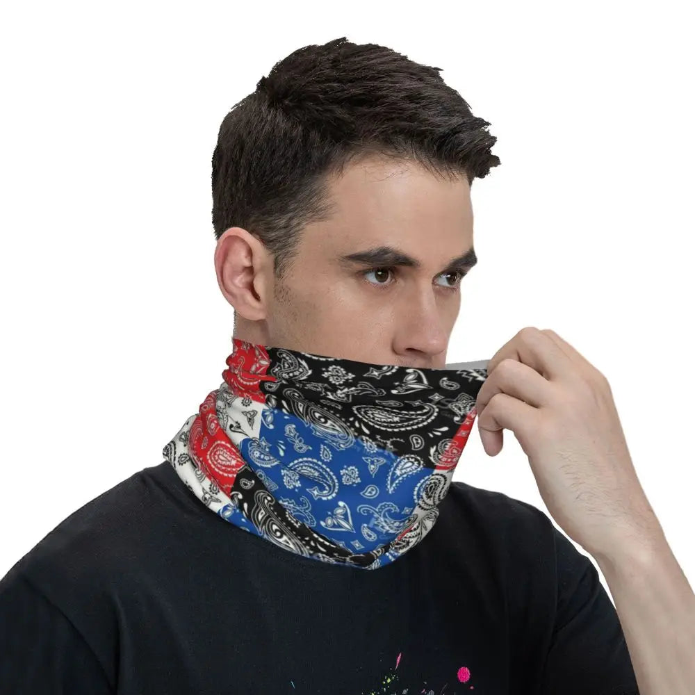 Custom Black Bandana Pattern Bandana Neck Gaiter for Hiking Cycling Women Men Wrap Scarf Paisley Style Headband Warmer