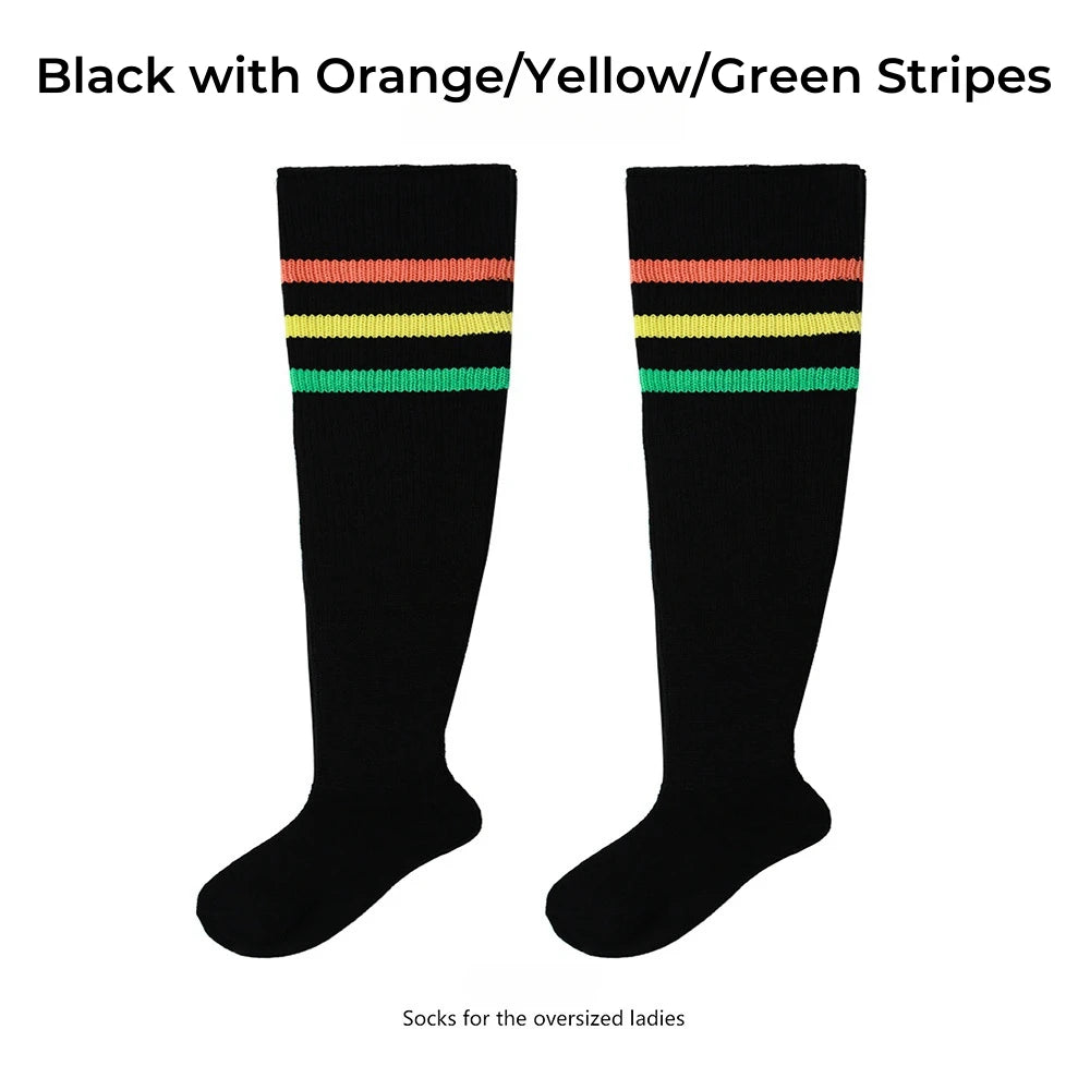 Women's Striped Plus Size Thick Thigh-High Socks Collection Big Girls Acrylic Yarn Stretch Colorful Streaks Leg Warmer Socks