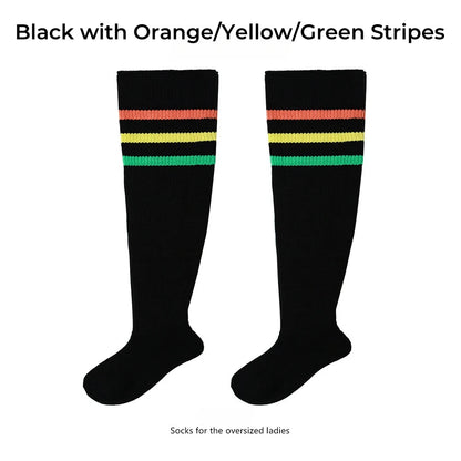 Women's Striped Plus Size Thick Thigh-High Socks Collection Big Girls Acrylic Yarn Stretch Colorful Streaks Leg Warmer Socks