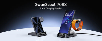 SwanScout 708S Charging Station for Samsung S25 S24 Ultra S23 Z Flip 7 Fold 6 5 Wireless Charger for Galaxy Watch 8 7 for Buds 3