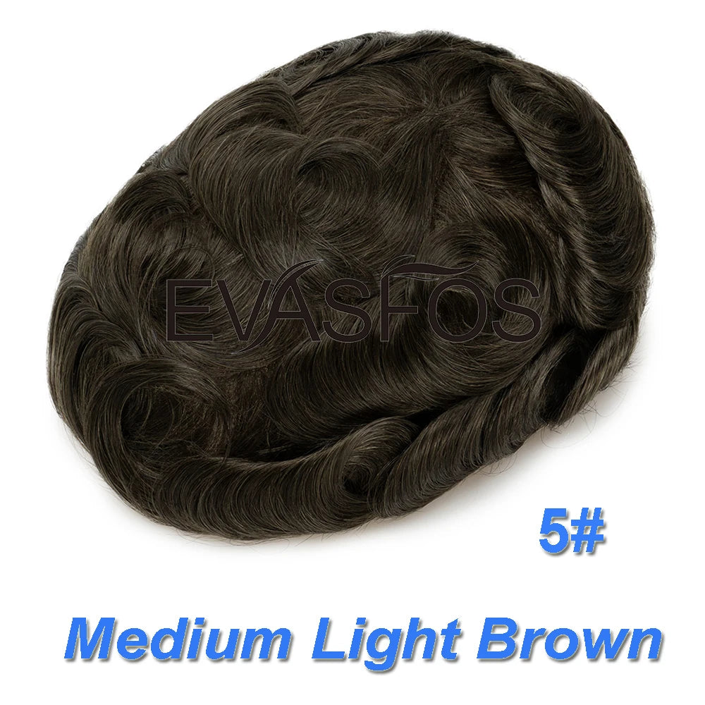 Curly PU Male Hair Prosthesis 0.12mm Injection Skin Toupee Men Durable Wigs For Men Human Hair System Unit Capillary Prosthesis