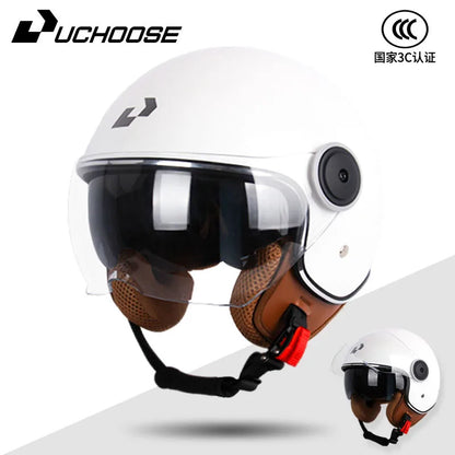 UCHOOSE 3/4 Open Face Motorcycle Helmets With For Men Women Vintage  Moto Bike Cascos Scooter Protective helmets