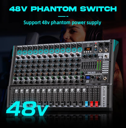 TKLBLS L12 mixer Professional 12 channel USB DJ PC 99 DSP effect  Bluetooth 48V party performance