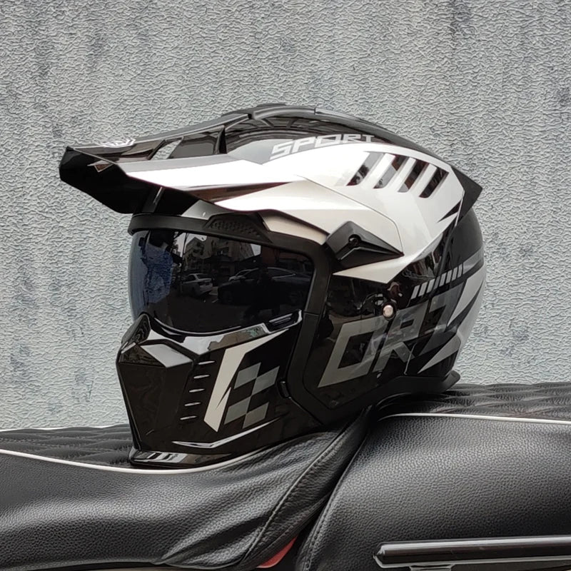 ORZ Street Fighter Combination Helmet Motorcycle Helmet Men's and Women's Retro Full Helmet Four Seasons Detachable DOT