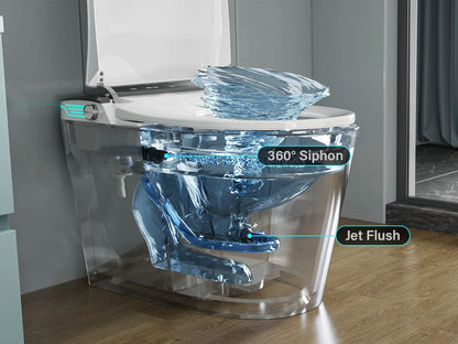 Elongated Smart Toilet with Bidet Built in, Foam Dispenser, Voice Control, One-Piece Bidet Toilet with Warm Water and Dryer