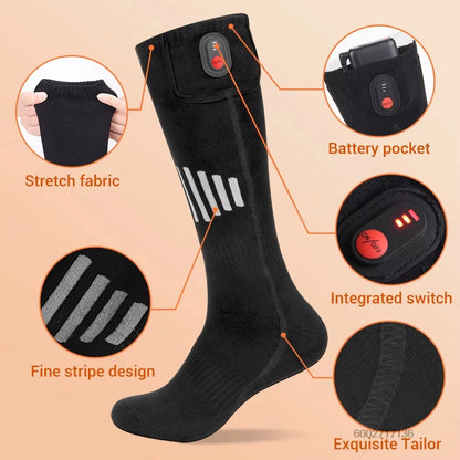 Winter Heated Socks Warm Ski Electric Heating Thick Soft Stockings Unisex For Outdoor Thermal Hunting Camping Warmer