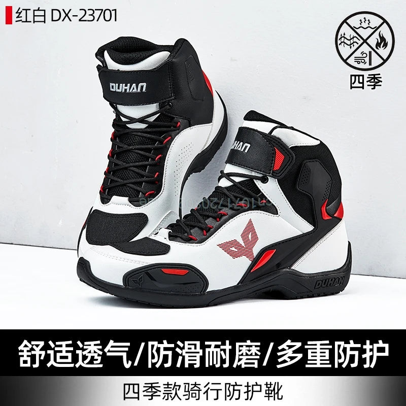 DUHAN  Motorcycle Boots Male Boots for Men Motocross Waterproof Anti Slip Fall Prevention Mid Top Leather Cycling Riding Shoes