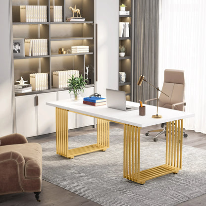 Tribesigns Modern Office Desk, 70.9" Wooden Computer Desk,Executive Desk with Gold Metal Legs, Large Workstation Home Office