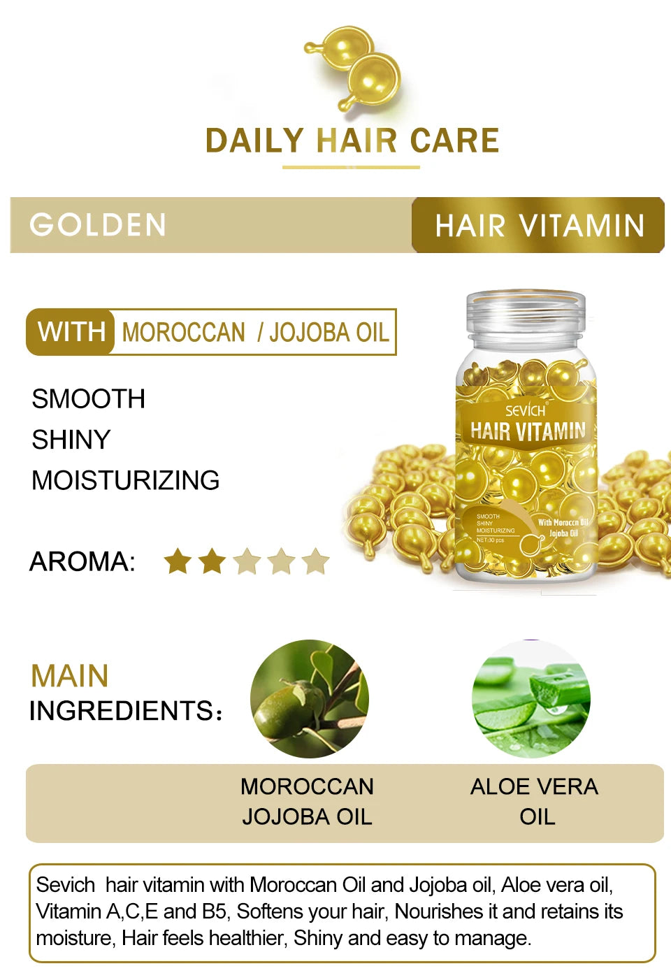 Sevich Mix Hair Vitamin Capsule Hair Treatment Oil Repair Damaged Smooth Hair Care Serum Nourishing Keratin Complex Oil