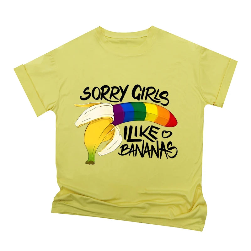 Rainbow Bananas "Sorry Girls I Like Bananas" Print T Shirt Vintage Men Short Sleeve Fun Gay Tees Casual Pride Month LGBTQ Tshirt