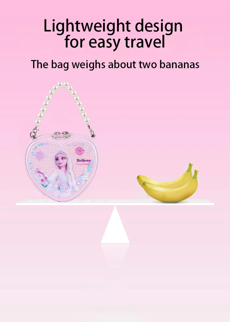 Disney Elsa Shoulder Bag Shiny Quicksand Pearl Handbag Heart-shaped Crossbody Bag For Girls Gifts