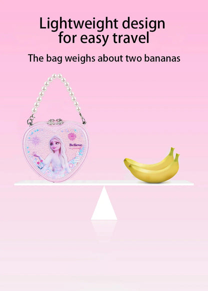Disney Elsa Shoulder Bag Shiny Quicksand Pearl Handbag Heart-shaped Crossbody Bag For Girls Gifts