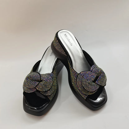 New Trendy Mid-heel Women's Sequins Slippers Outdoor Casual Slippers, High Quality Lady Party Shoes Elegant Shoes F5-1112-2