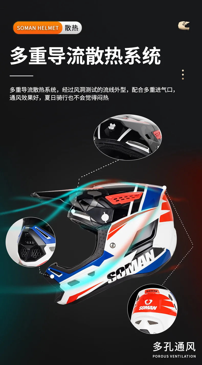 SOMAN CE Certified Off Road Motorcycle Helmet Мотошлем Lightweight Breathable Personalized Adult Motocross Capacete 0.15