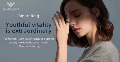 Amovan Nova Smart Ring Premium Quality AI Analysis GPS Sports Mode Heart Rate Blood Oxygen Stress Sleep Temperature Monitor