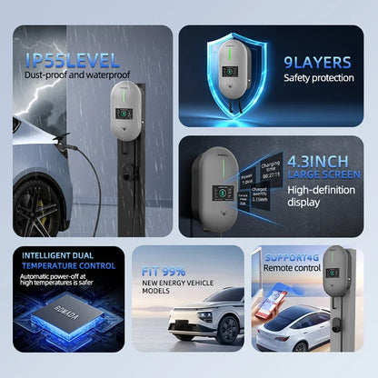 ROMADA EV Charging Station 32A Electric Vehicle Car Charger EVSE Wallbox Wallmount 7KW Type2 Cable IEC62196 Bluetoo APP Control
