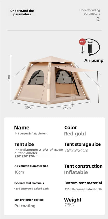 Automatic Inflatable Camping Tent 3-5 Person Waterproof UV Protection With Electric Pump Portable Outdoor Family Hiking Beach Te