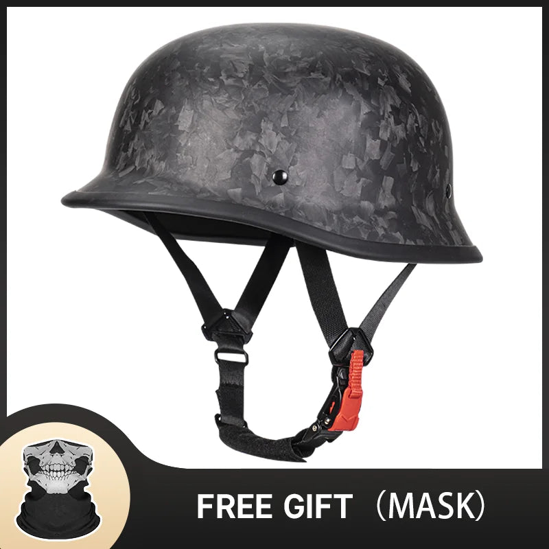 Bright Black Real 3K Carbon Fiber Helmet Retro Men's Motorcycle Helmet German Style Soldier Helmet Retro Cruiser DOT ECE