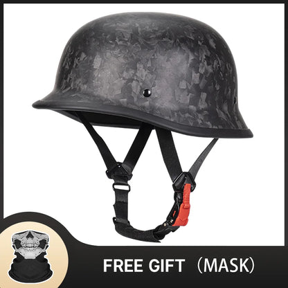 Bright Black Real 3K Carbon Fiber Helmet Retro Men's Motorcycle Helmet German Style Soldier Helmet Retro Cruiser DOT ECE