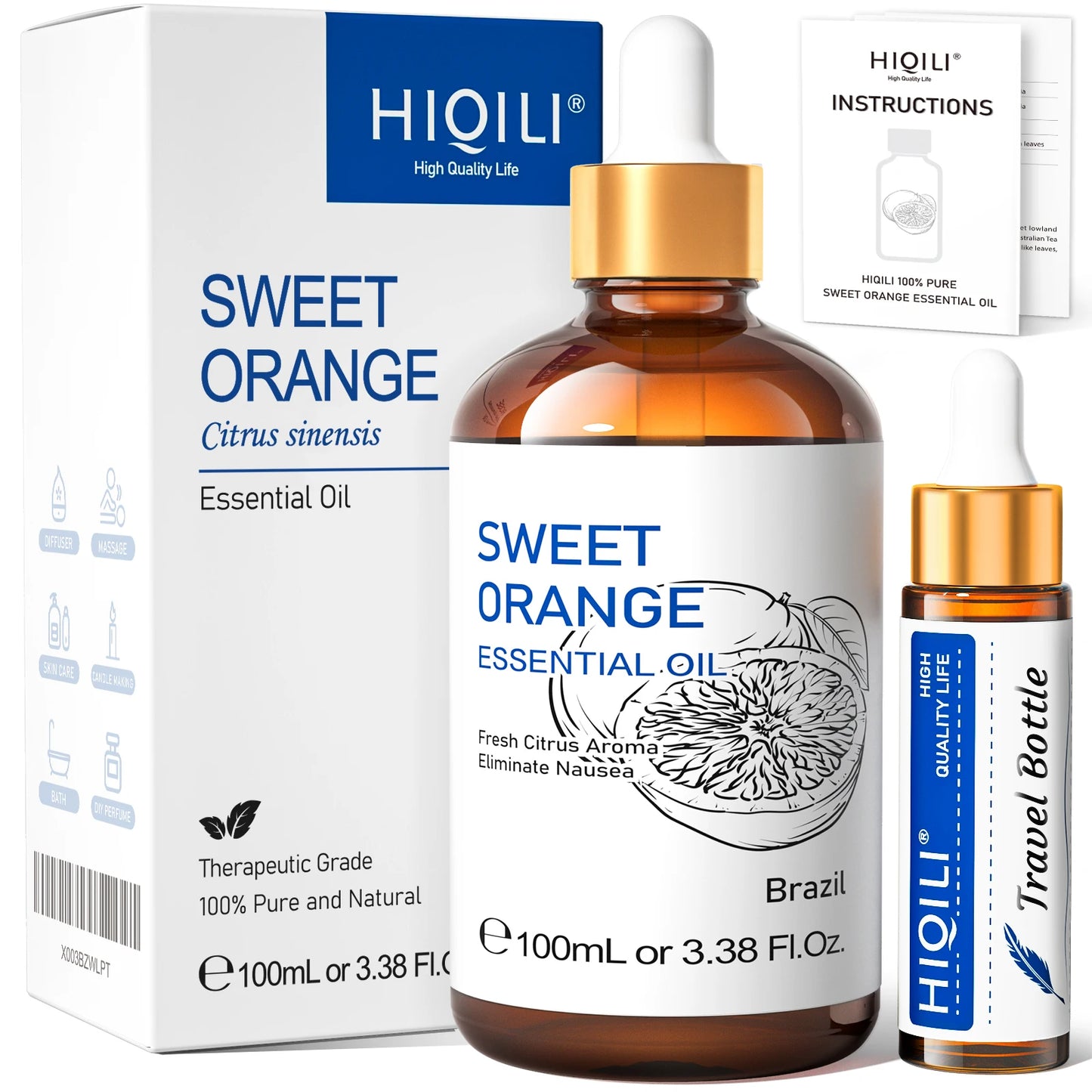 HIQILI Essential Oil Rose Geranium Lavanda Citronela Tea Tree vanille Body Oil Face Skin Care Massage 100ML/3.38fl.oz