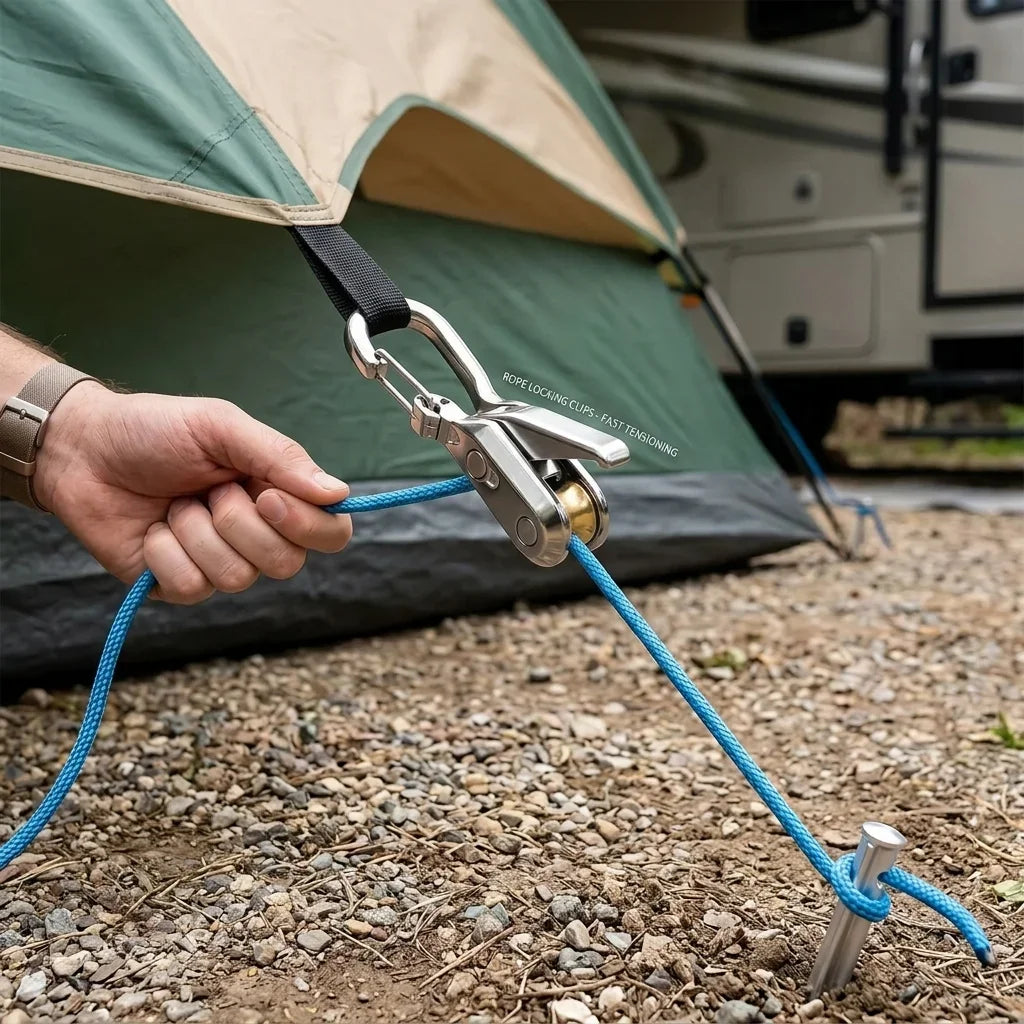 2-6 Set Rope Tying Tool and Tensioner with Roller Tensioner Retractable Buckle with Accessory Rope Suitable for Camping