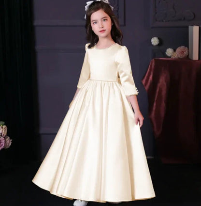 Lovely White Satin Flower Girl Dress for Wedding Dresses Little Princess Bow Kids Birthday Party Evening Customise Gowns