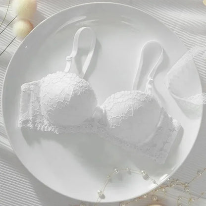 Thickened Underwear Women's Small Breasts Gather Together with Steel Rings Shaped Upper Support A Cup Flat Bra Double Bralette