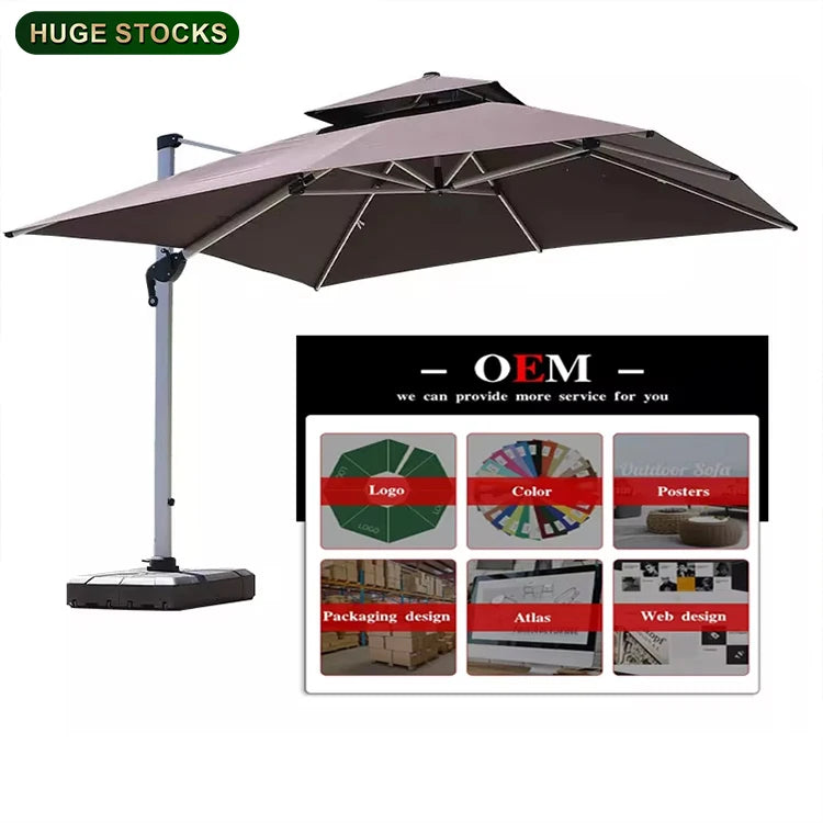 Outdoor Furniture Sunshade  Garden Umbrella Aluminum 3m square Offset Parasol 10 ft Cantilever Commercial Patio Umbrella & Bases