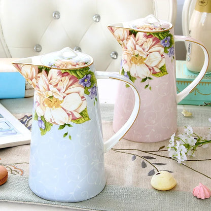 European Bone China Teapot, English Afternoon Tea Cup Set, High-Grade Porcelain Coffee Pot, Heat Resistant Kettle, 1000ml