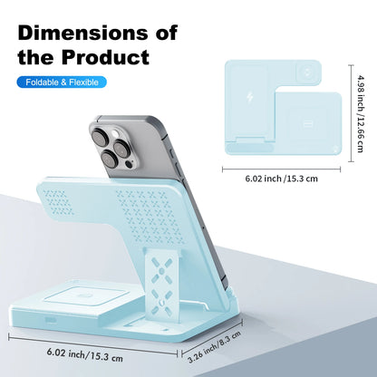3 In 1 Magnetic Wireless Charger Stand 15W Fast Charging Dock Station Multiple Devices for iPhone 15 14 13 8 Apple Watch Airpods