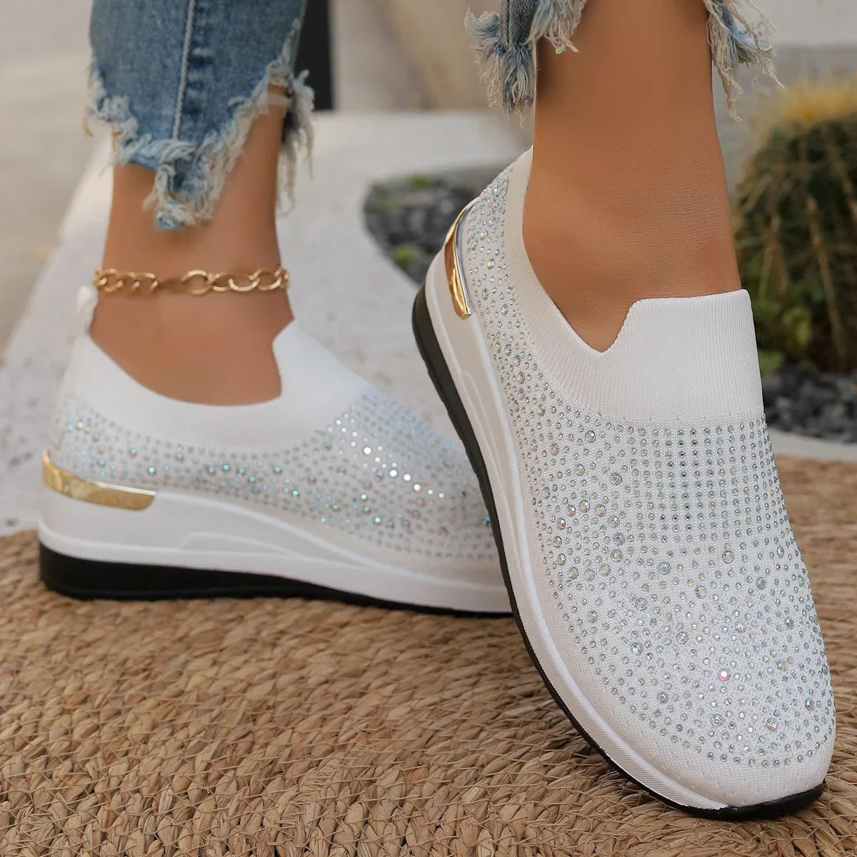 Women Wedges Platform Sneakers Autumn Fashion Round Toe Casual Sports Slip-on Shoes Woman Non Slip Vulcanized Shoes Plus Size 44