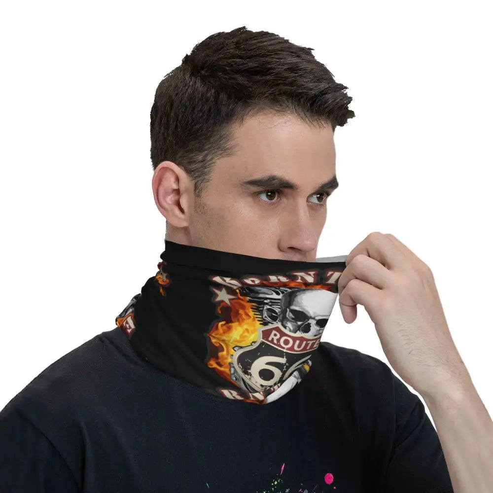 Custom Travel Motorcycle Ride Route 66 Bandana Winter Neck Warmer Windproof Wrap Face Scarf for Hiking Highways Gaiter Headband