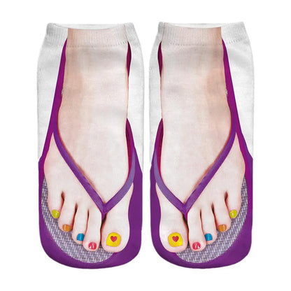 1 Pair 3D Printing Pattern Flip Flop Socks Funny Socks for Women Flip-flop Ankle Socks Low Cut Floor Socks Hosiery Novelty Gifts