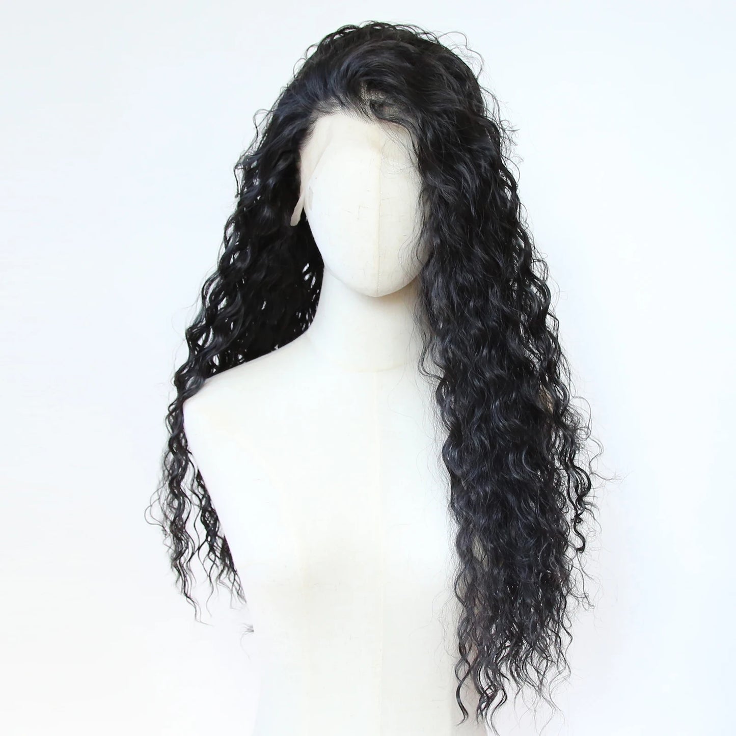 Black Romance Curly Synthetic Lace Front Wig Long Deep Curly Jet Black Lace Front Synthetic Wig Pre Plucked Natural Hairline