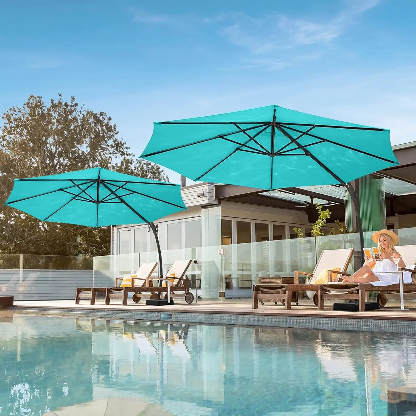Outdoor Patio Umbrella with Base Included, Upgraded 12ft Large Sun Shade Cantilever Umbrella Deluxe Curvy Aluminum, Customized