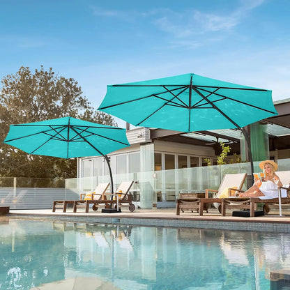Outdoor Patio Umbrella with Base Included, Upgraded 12ft Large Sun Shade Cantilever Umbrella Deluxe Curvy Aluminum, Customized