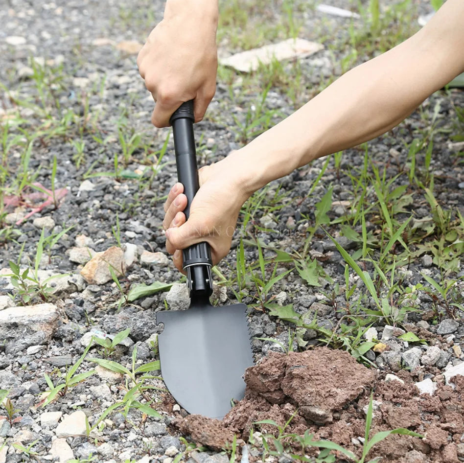 Foldable Portable Mounted Shovel Camping Tent Outdoor Shovel Self-defense Survival Tool Compass Storage Bag
