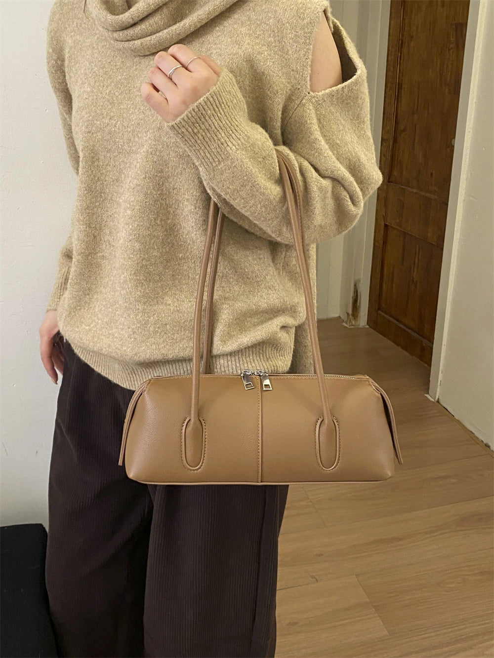 MOODS Retro Underarm Shoulder Bags For Women PU Leather Pure Color Commute Satchel Bag 2025 Winter New Luxury Designer Handbags