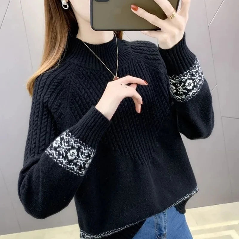 2024 Fashion Basic Autumn Winter Merino Wool Sweater Mock Neck Cashmere Pullover Solid Color Soft Long Sleeve Clothing Tops