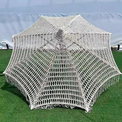 Pink Yellow Blue Striped Parasols Umbrellas Outdoor Luxury Aluminium Market Style Beach Umbrella with Fringe Outdoor for Shop
