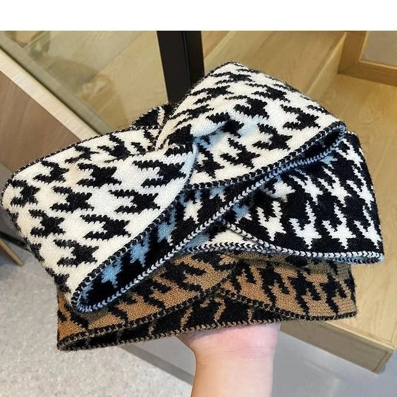 Casual Korea Houndstooth Headwrap Headbands for Women Hiar Accessories New Cotton Elastic Head Band Warm Knitted Hairbands