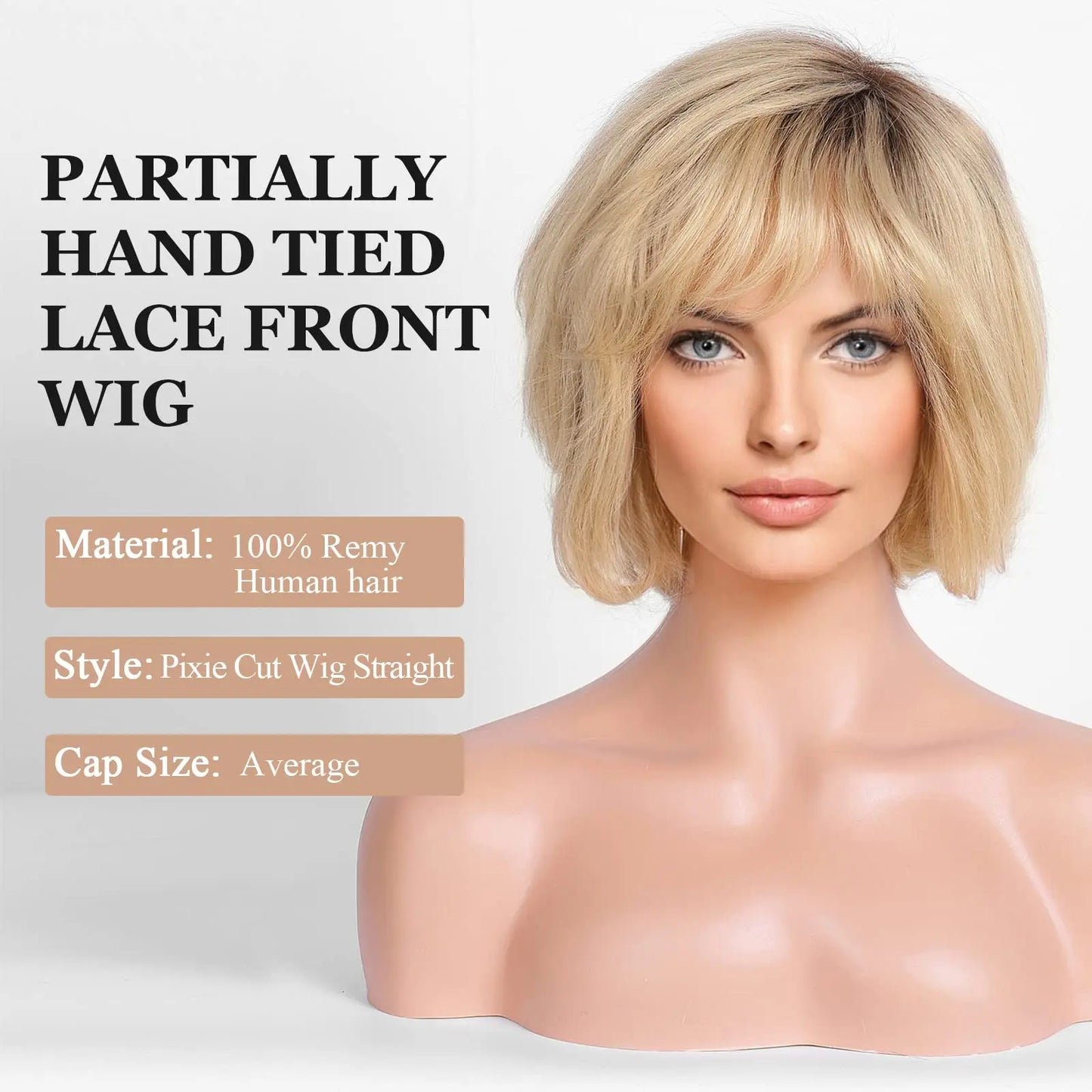 Hand-Tied Lace Front Wig Ombre Blonde Remy 100% Human Hair Wigs Natural Layered Bob HD Transparent Lace Frontal Hairs for Women