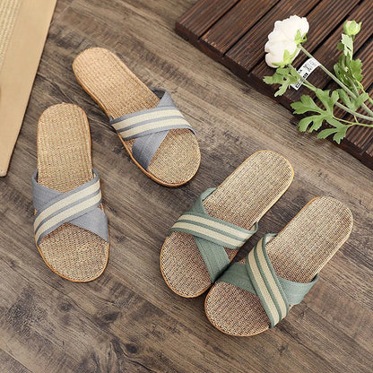 Summer Women's Slippers Home Flats Hemp Luxury Designer Woman Shoes Casual Indoor Slides Couple 2026 Soft Lightweight Large Size