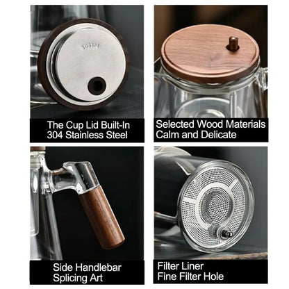 Creative Tea separation Glass Teapot 650ML Heat Resistant Lazy Kungfu Drip Teapot Transparent Press Control