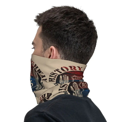 Custom Travel Motorcycle Ride Route 66 Bandana Winter Neck Warmer Windproof Wrap Face Scarf for Hiking Highways Gaiter Headband