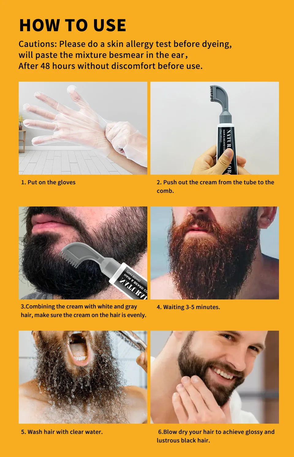 80ml Hair Dye Cream Black Beard Dye Cream For Men Permanent Plant Beard Dye Shampoo Fast Cover White Grey Beard Hair Care